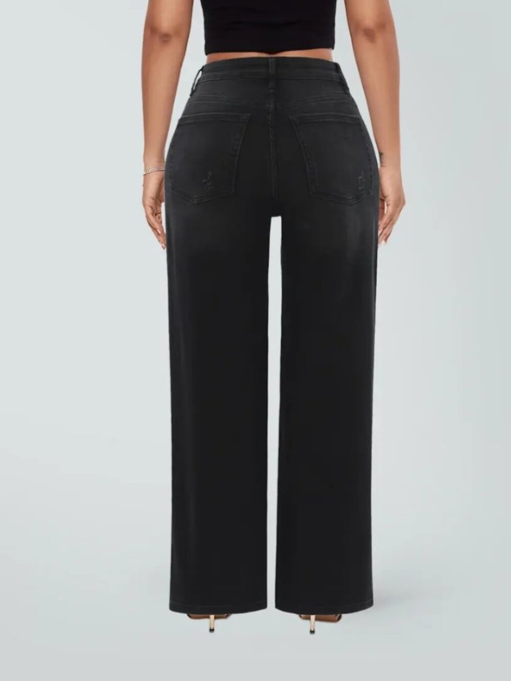 ONESO Women's Size 16W Black Mid-Low Rise Baggy BBL Wide Leg Stretch Jeans - Picture 2 of 15